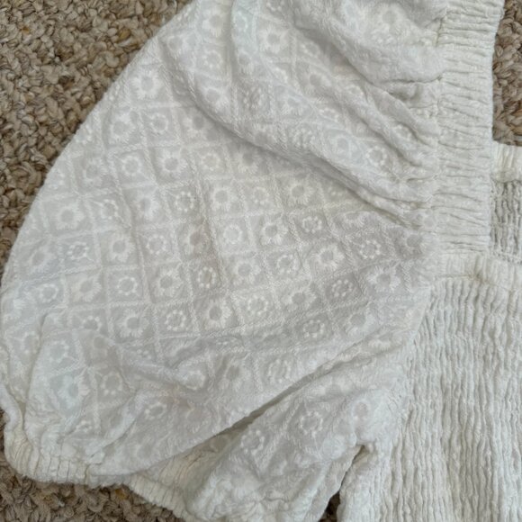 RACHEL PARCELL Size XS Smocked Puff-Sleeve Cotton Minidress White Cottagecore - Picture 4 of 8